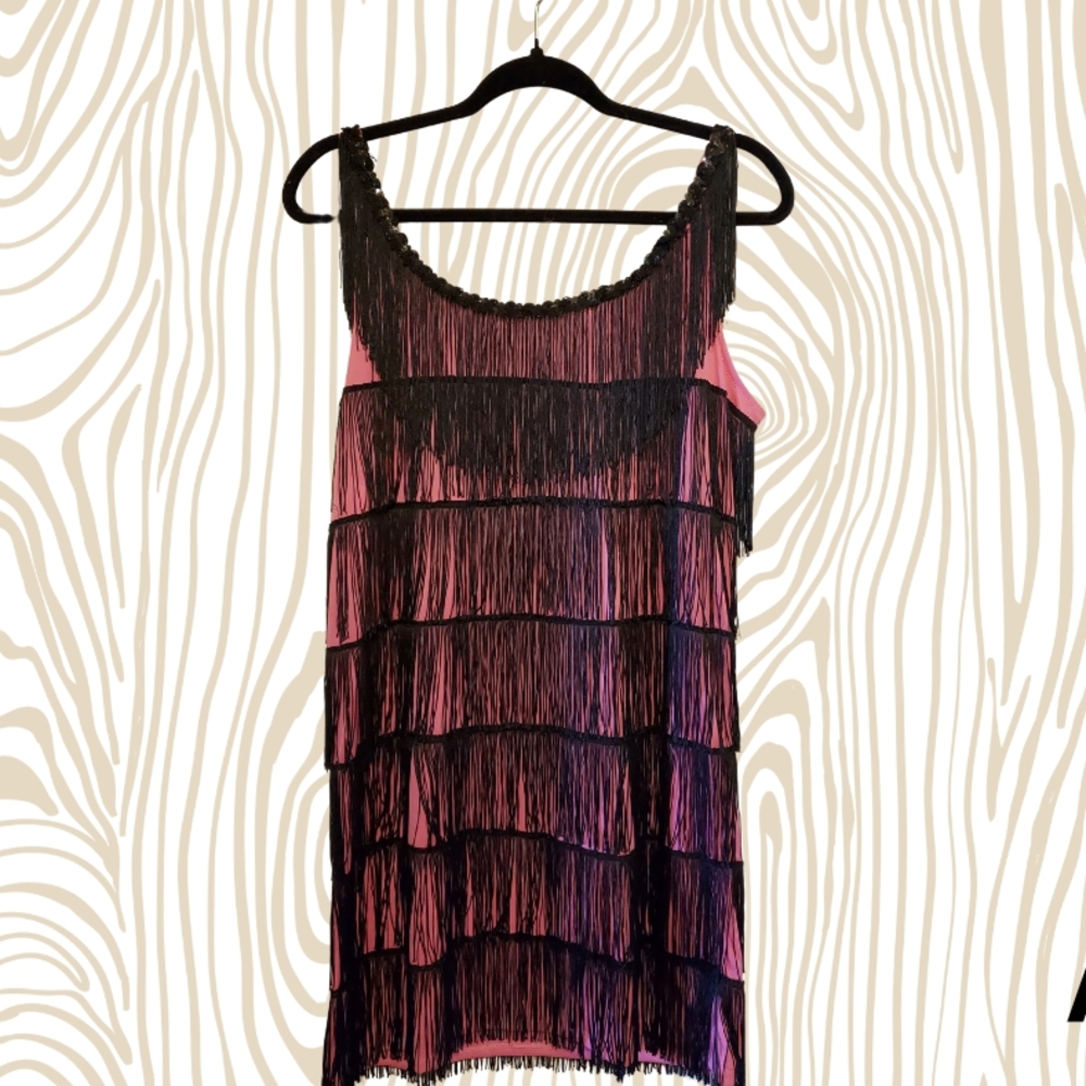 Pink and Black Fringe Dress